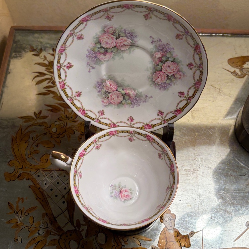 Vintage Staffordshire Rose Pattern Teacup and Saucer - Picture 2 of 9